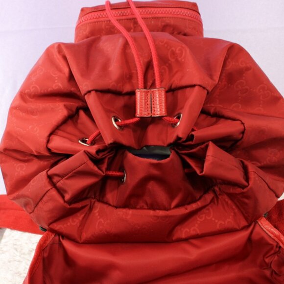 Gucci Red GG Nylon Backpack Leather Trim Authentic Designer Bag - Picture 9 of 16